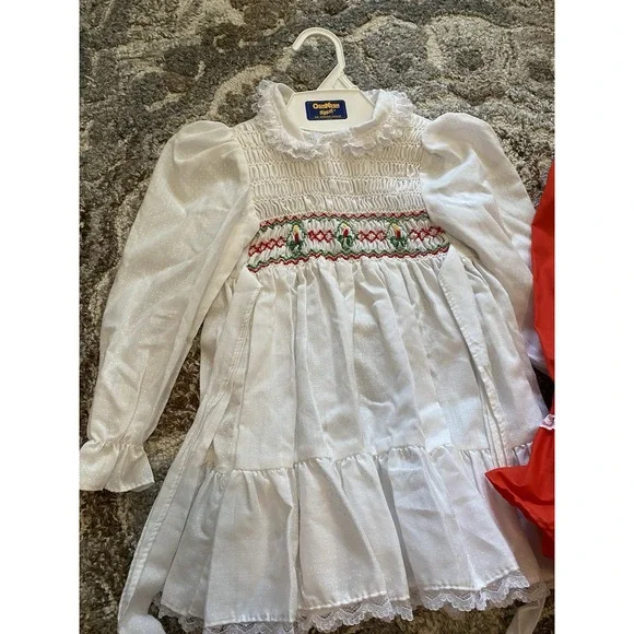 Vtg Polly Flinders Girls Sz 3T Smocked Dress Holiday Christmas Red White - Picture 2 of 6
